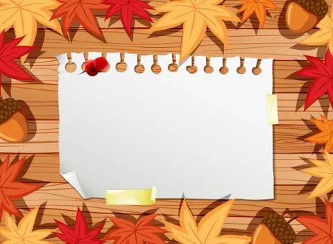 Top view of blank paper on table with autumn leaves elements Stock Illustration