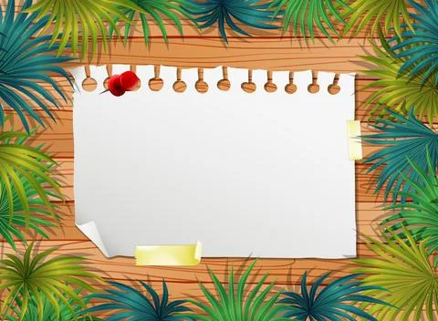 Top view of blank paper on table with leaves elements Stock Illustration