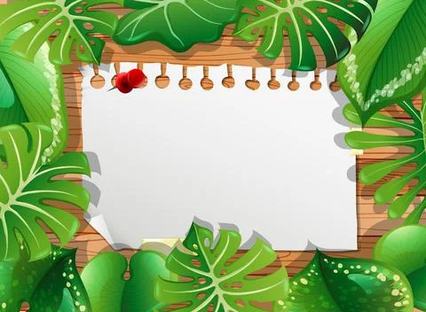 Top view of blank paper on table with leaves elements Stock Illustration