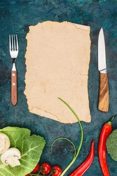 Top view blank parchment fork Stock Photos