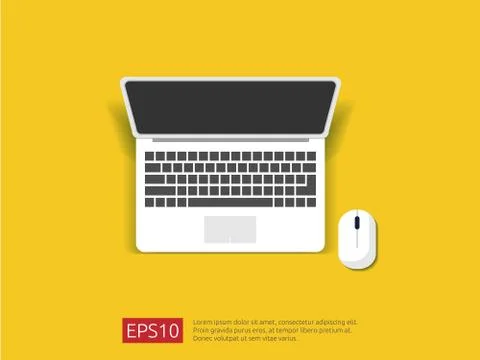 Top view of blank screen laptop and mouse vector illustration Stock Illustration