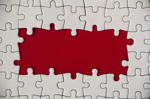 Top view of blank spaces on jigsaw puzzle with. Customizable space for text. Foto stock