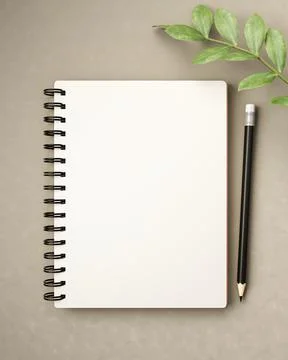 Top view of a blank white paper page of diary notebook with pencil and gree.. Stock Illustration