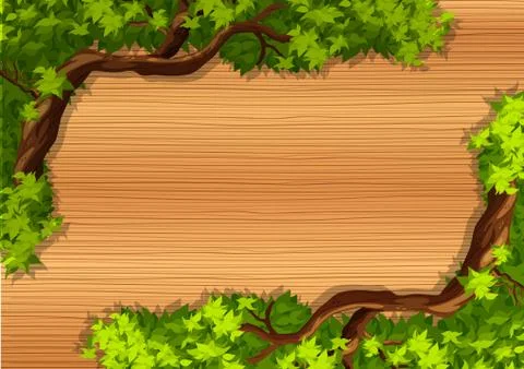 Top view of blank wooden table with leaves elements Stock Illustration