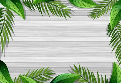 Top view of blank wooden table with leaves elements Stock Illustration