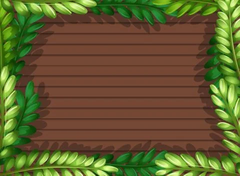 Top view of blank wooden table with leaves elements Stock Illustration