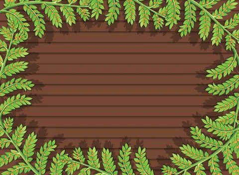 Top view of blank wooden table with leaves elements Stock Illustration