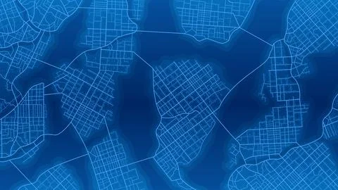 Top view blue city map layout showing urban districts connected by bridges over Stock Illustration