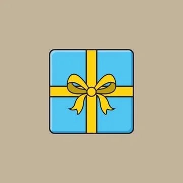 Top view of blue gift box yellow ribbon illustration with pastel sky color .. Illustrazione stock