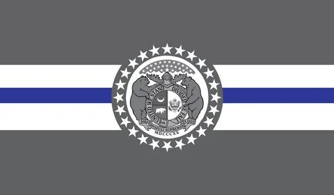 Top view of blue line flag of Missouri state, Usa. United states of America p Stock Illustration