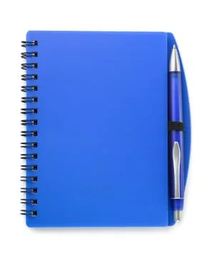 Top view of blue notebook and pen Stock Photos