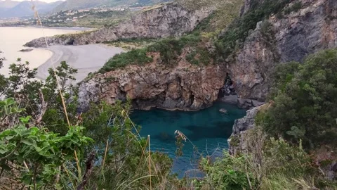 Top View of the Blue Ocean. Sea Waves on a Beautiful Beach From a Aerial View.  Stock Footage 227714212