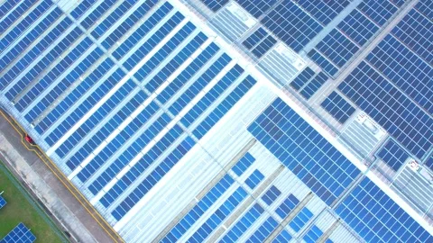 Top view of a blue solar power station on factory rooftop Stock Footage 210790209