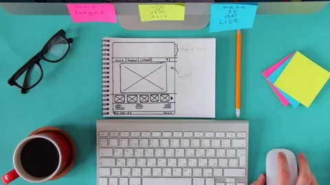 Top view of blue workbench wizard which is web sketch. Stock Footage 72428104