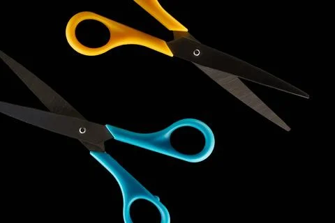 Top view blue yellow scissors Stock Photos