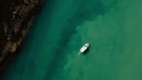 Top view of a boat sailing on the river. Stock Footage 236880222