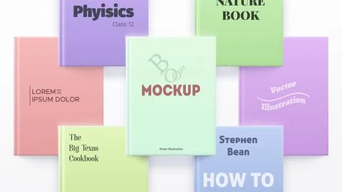 Top view books lie on a light background. Stock Illustration