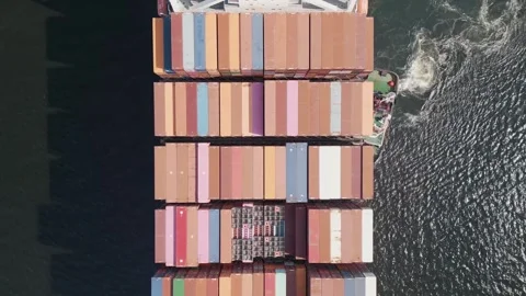 Top View of the Bow of a Large Cargo Container Ship Stock Footage 247458365