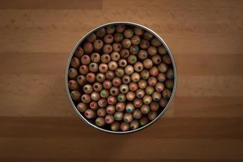 Top view of a box with crayons Stock Photos
