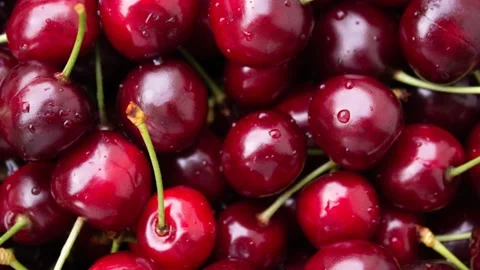 Top view. Box of fresh raw juicy red cherries Stock Footage 248922819