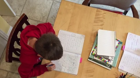 Top view of a boy learning at home Stock Footage 128615057