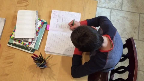 Top view of a boy learning at home Stock Footage 128615327