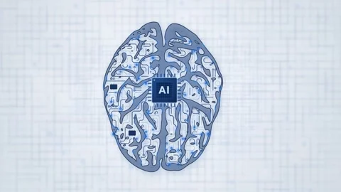 Top View Brain Blue Circuit White Background Loop Stock-Footage 343256853