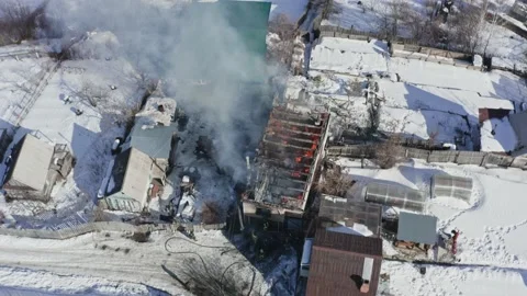 Top view brave firefighters put out a house on fire. 動画素材 150444967