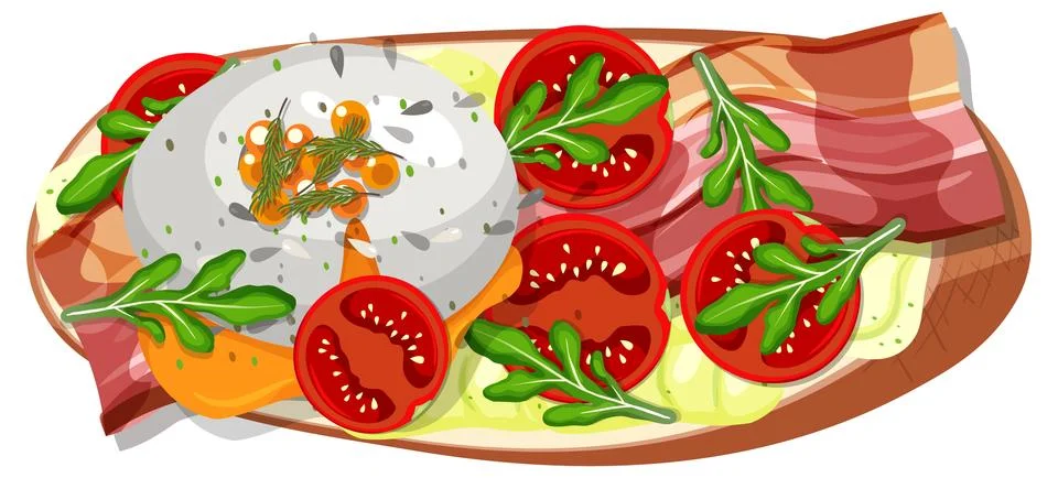 Top view of bread breakfast with topping Stock Illustration