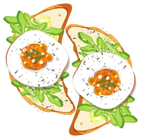 Top view of bread breakfast with topping Stock Illustration