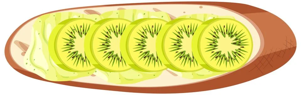 Top view of a bread with kiwi isolated Stock Illustration