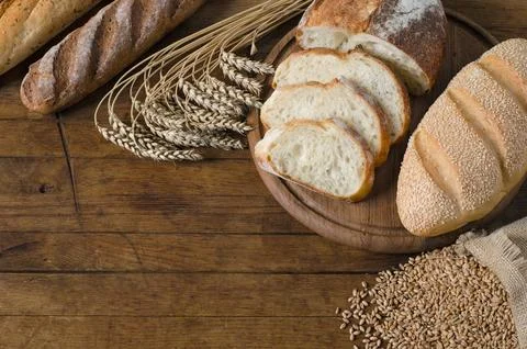 Top view on bread products Stock Photos