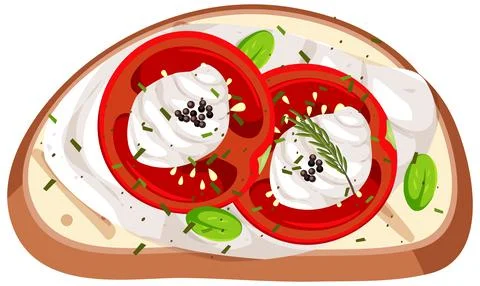 Top view of a bread with tomato topping Stock Illustration