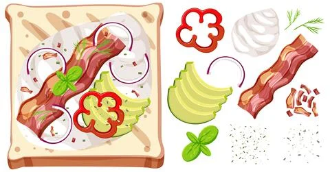 Top view of a bread with topping element isolated Stock Illustration