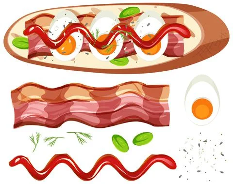 Top view of a bread with topping element isolated Stock Illustration