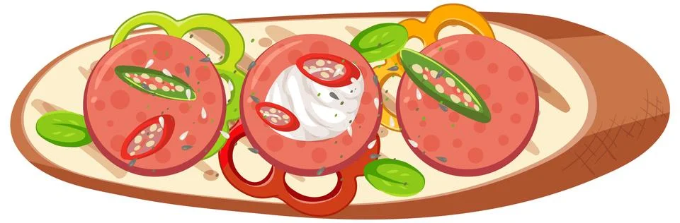 Top view of a bread with topping Stock Illustration