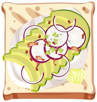 Top view of a bread with topping isolated Stock Illustration