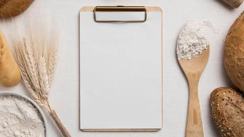 Top view breads mix with blank clipboard flour Resolution and high quality Stock Photos