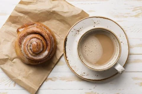 Top view breakfast assortment with coffee pastry Stock Photos