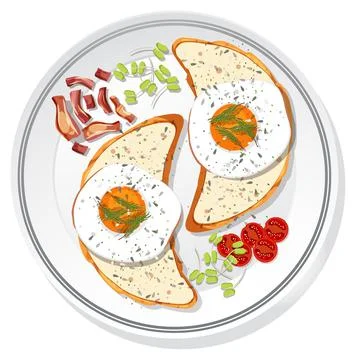 Top view of breakfast set on a dish isolated Stock Illustration