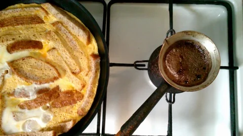 Top view on breakfast on a stove Stock Footage 72771403