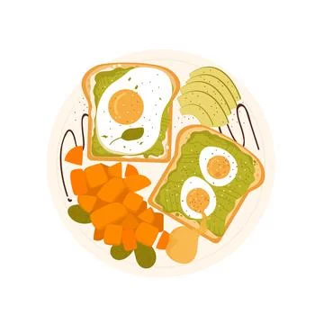 Top view of breakfast toasts with eggs Stock Illustration