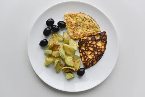 Top view at the breakfast on the white plate Stock Photos