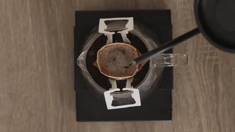 Top view of brewing alternative pour over drip coffee Stock Footage 335143405