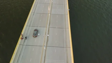 Top view of a bridge across the sea in Thailand Stock Footage 125290200