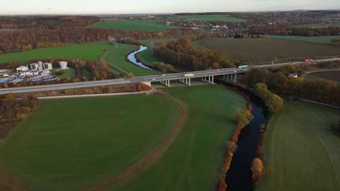 Top View of Bridge and River in Autumn Stock Footage 321292457
