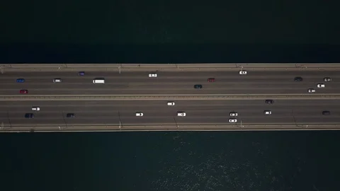 Top view of bridge over the river Yenisei Krasnoyasrk Russia drone footage Stock Footage 94042777