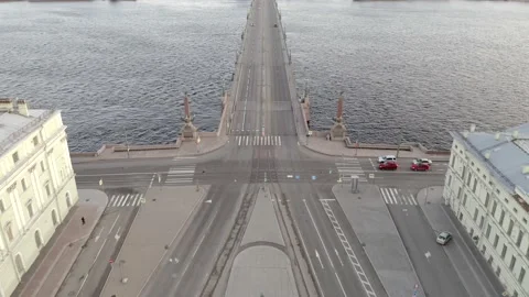 Top view on bridge over which cars drive, near Neva Stock Footage 154706723