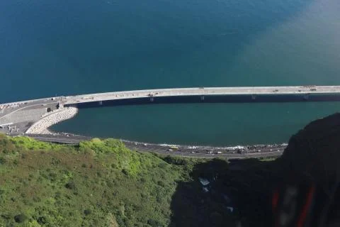 Top view on the bridge that was built by sea for cars Stock Photos
