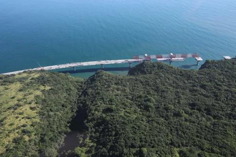 Top view on the bridge that was built by sea for cars Stock Photos